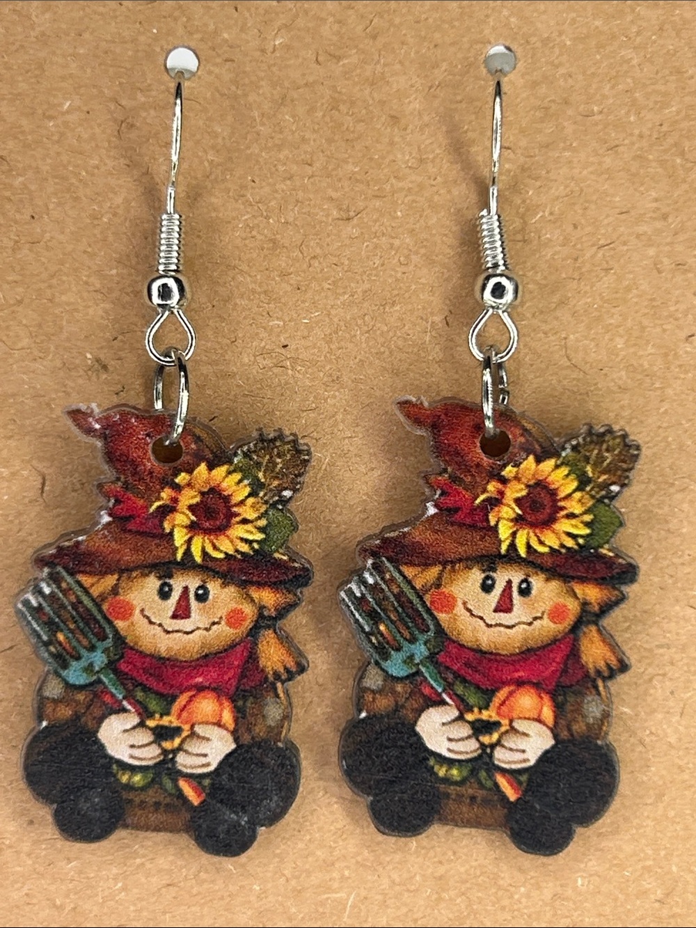 Fall Scarecrow with Pitch Fork Earrings 2D Fashion Jewelry